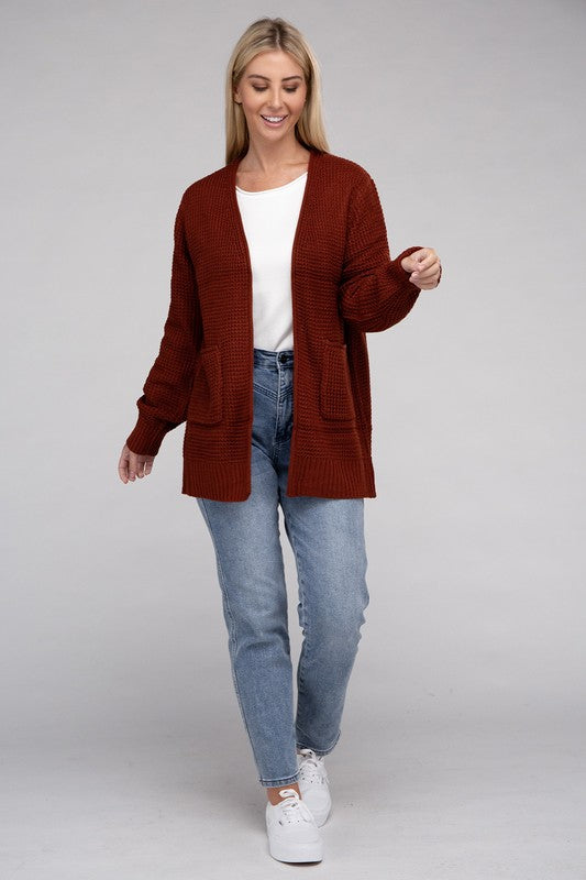 Open Waffle Cardigan Sweater