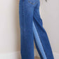 High-Rise Color Block Wide Jeans