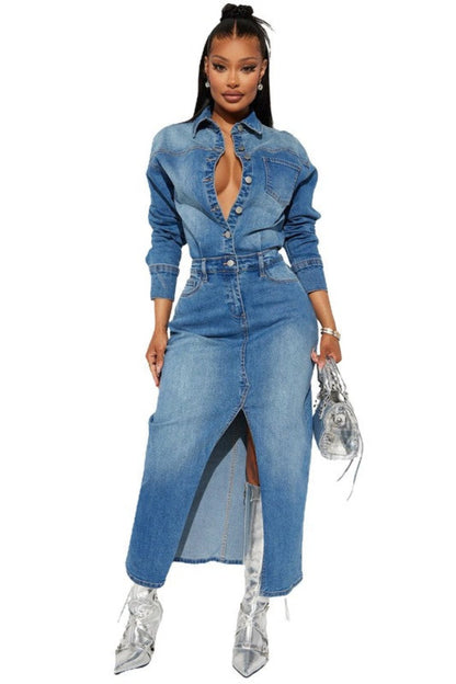 Button Up Denim Maxi Dress