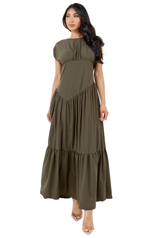 Ruffle Gathered Maxi Dress