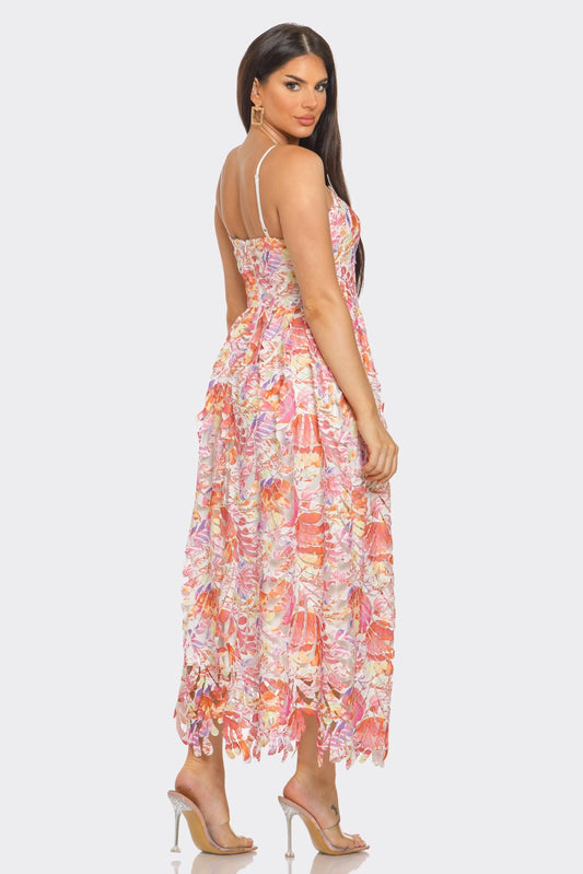 Lace Tropical Print Maxi Dress