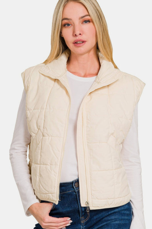 Cropped Puffer Vest with Pockets