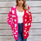 Hearts Open Front Long Sleeve Cardigan