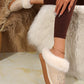 Beige Butterfly Sequined Thick Sole Plush Slip On Boots