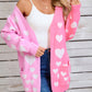 Hearts Open Front Long Sleeve Cardigan