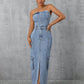 Slit Button Tube Denim Dress