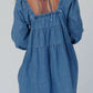 Tied Square Neck Long Sleeve Denim Dress