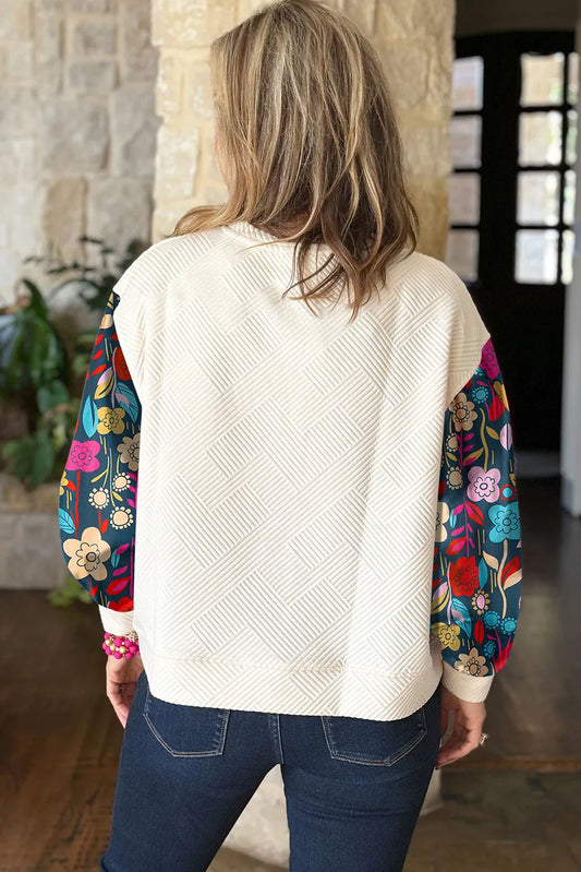 Plus Size Texture Printed Long Sleeve Blouse