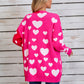 Hearts Open Front Long Sleeve Cardigan