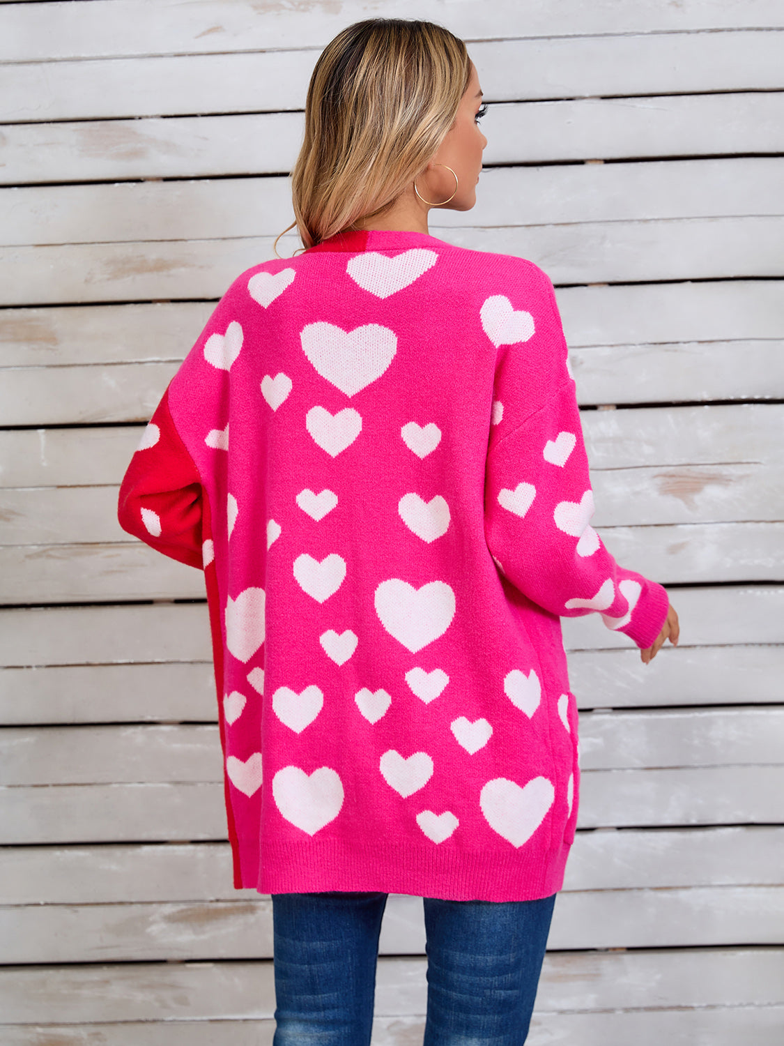 Hearts Open Front Long Sleeve Cardigan