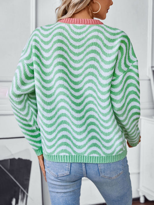 Wavy Stripes  Long Sleeve Sweater