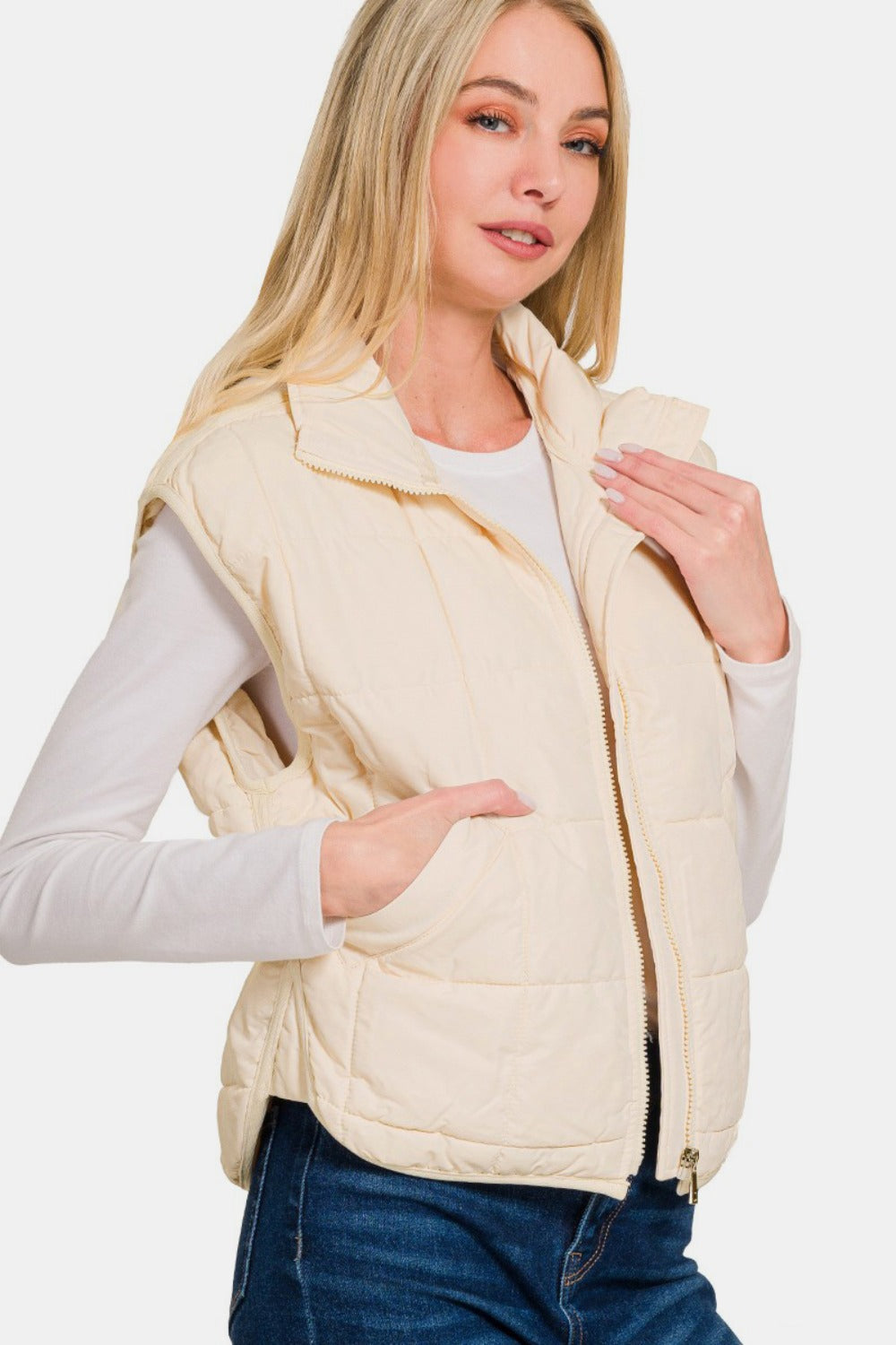 Cropped Puffer Vest with Pockets