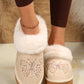 Beige Butterfly Sequined Thick Sole Plush Slip On Boots