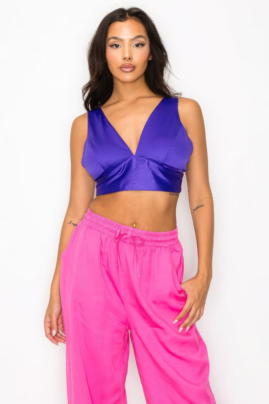 Smock V-Neck Satin Bra Top