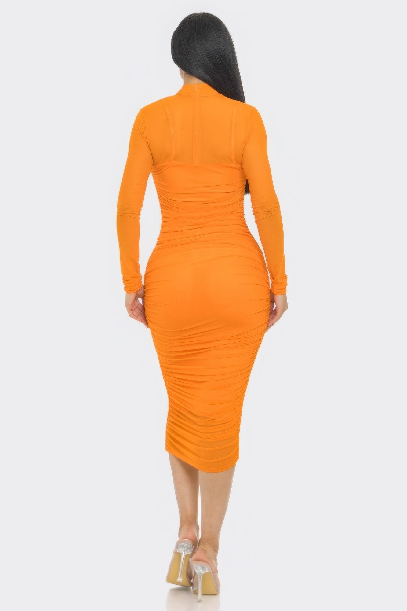 Mesh Ruched Midi Dress