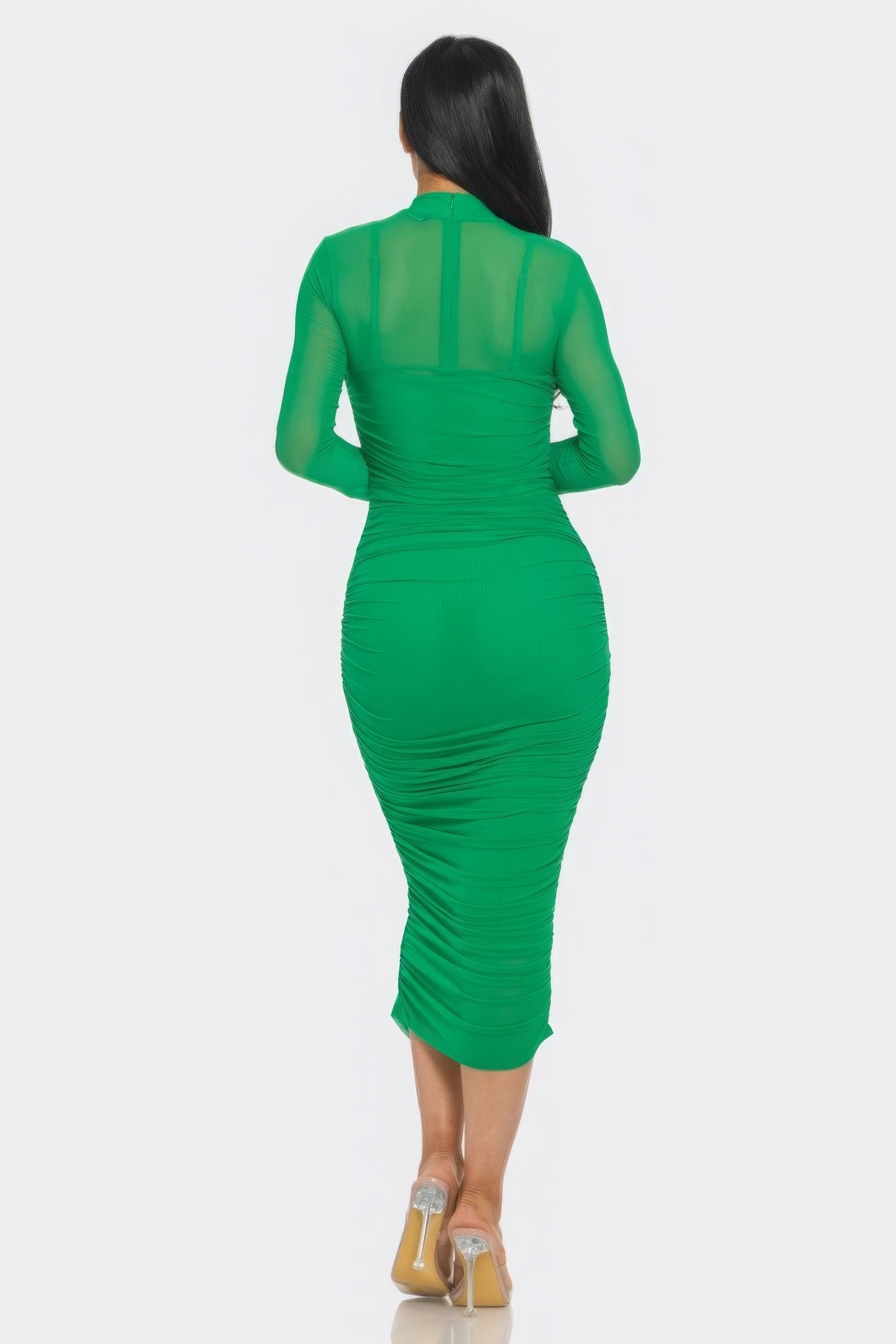 Mesh Ruched Midi Dress