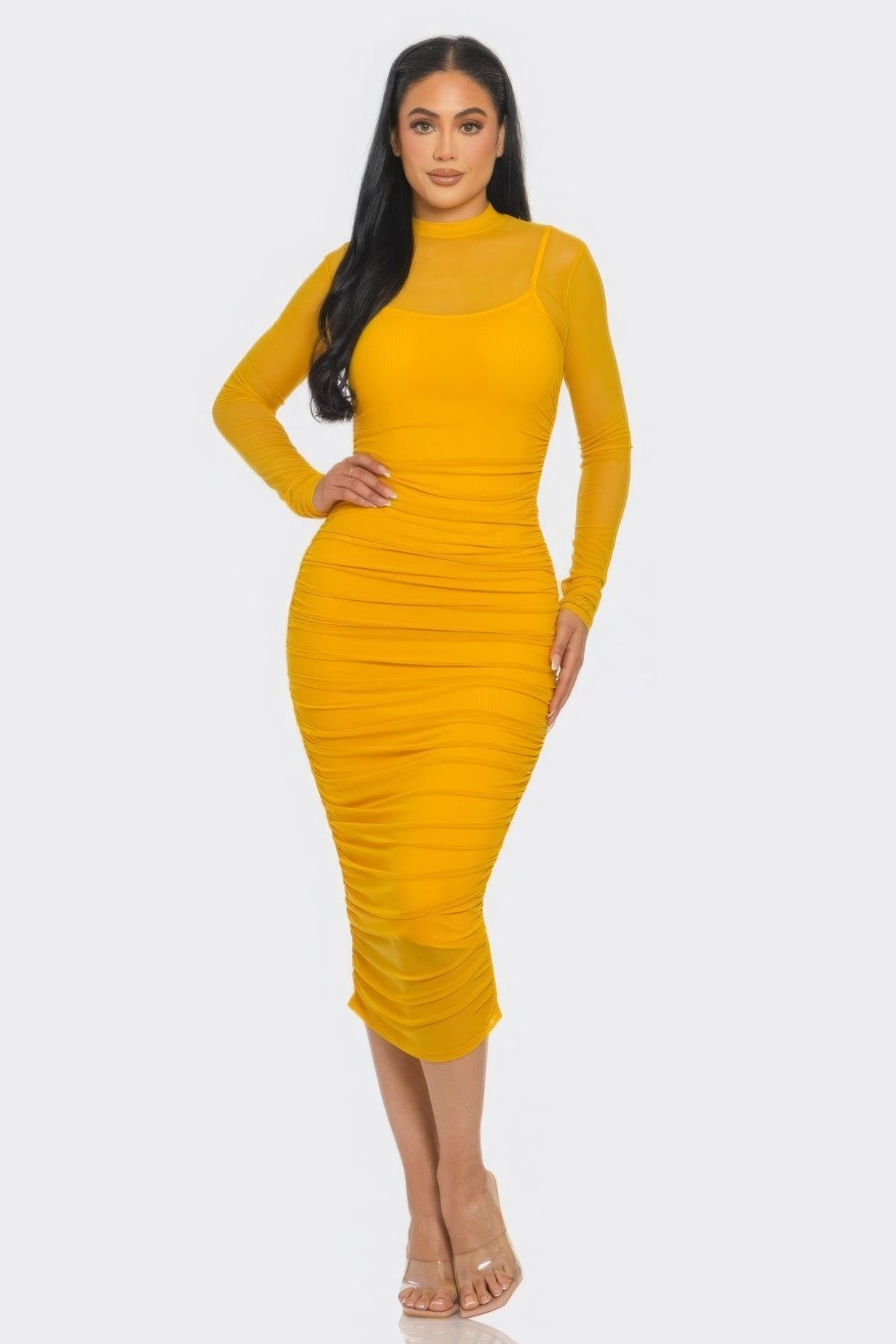 Mesh Ruched Midi Dress