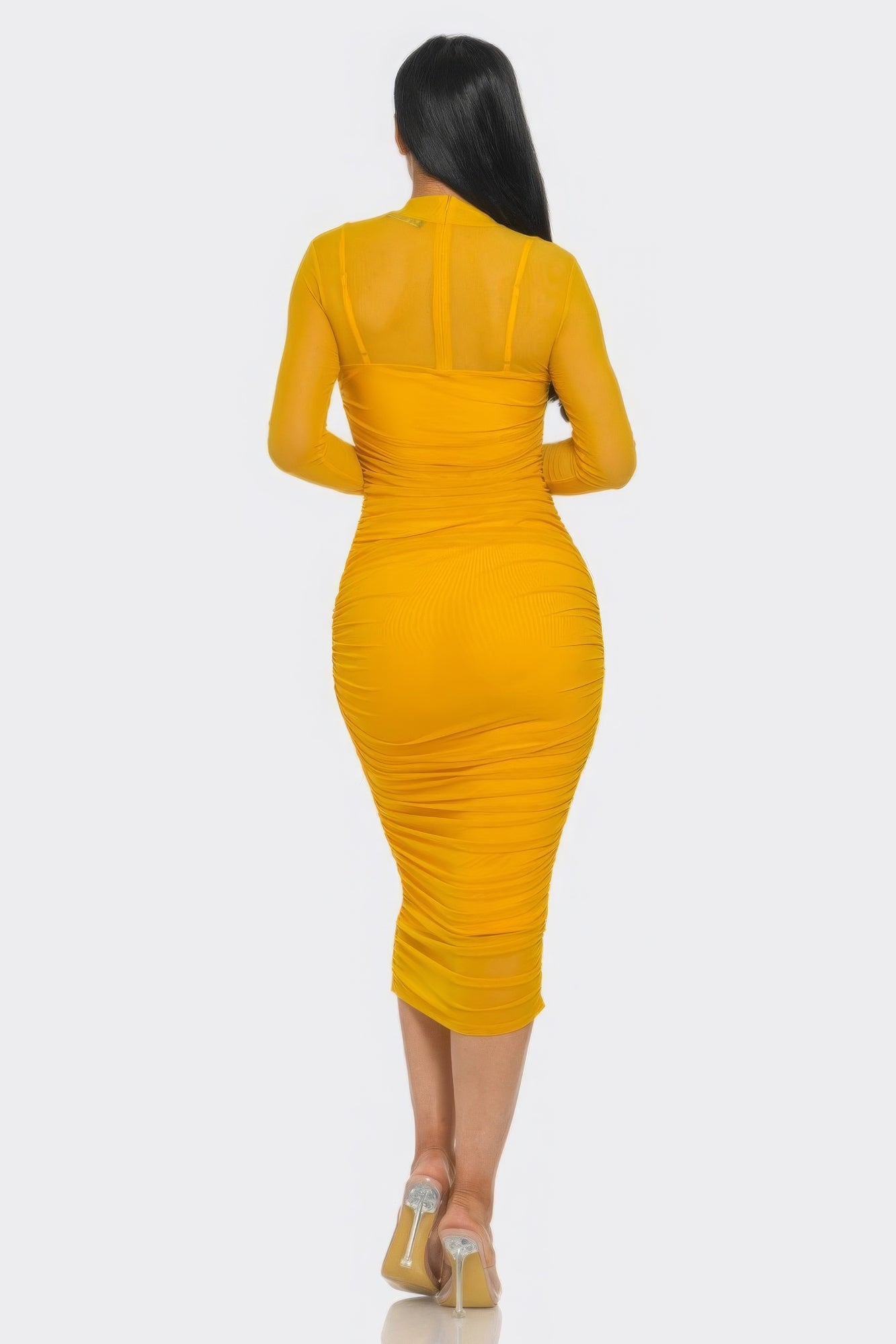 Mesh Ruched Midi Dress