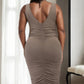 Plus Size Square Neck Ruched Bodycon Midi Dress