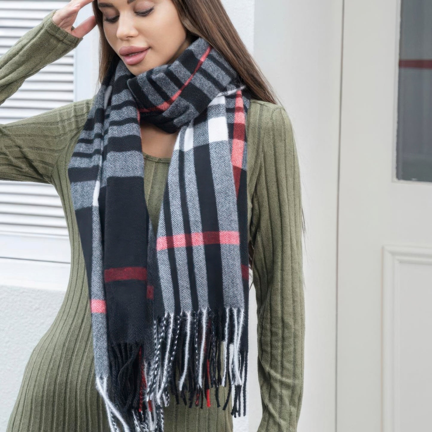 Plaid Tassel Blanket Scarf