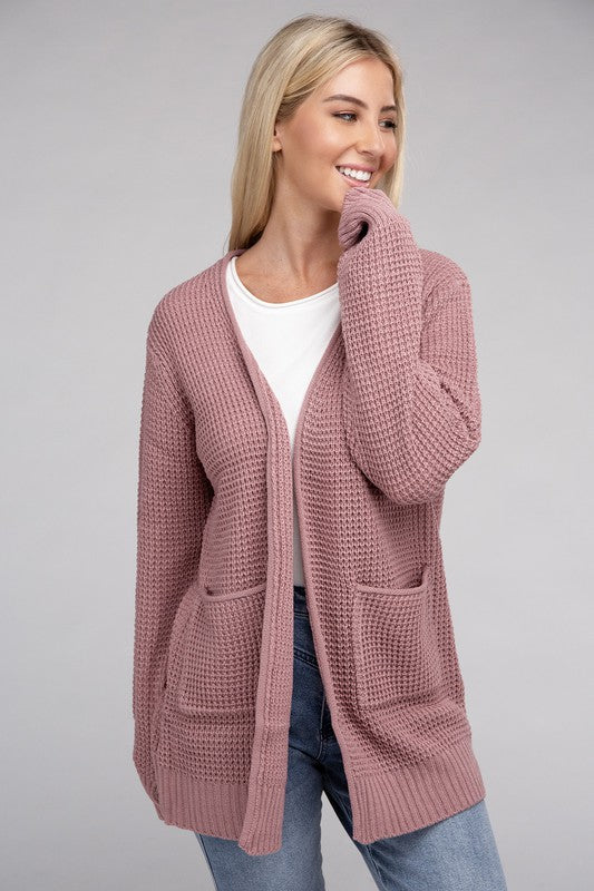 Open Waffle Cardigan Sweater