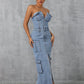 Slit Button Tube Denim Dress