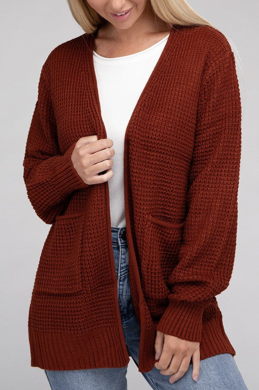 Open Waffle Cardigan Sweater