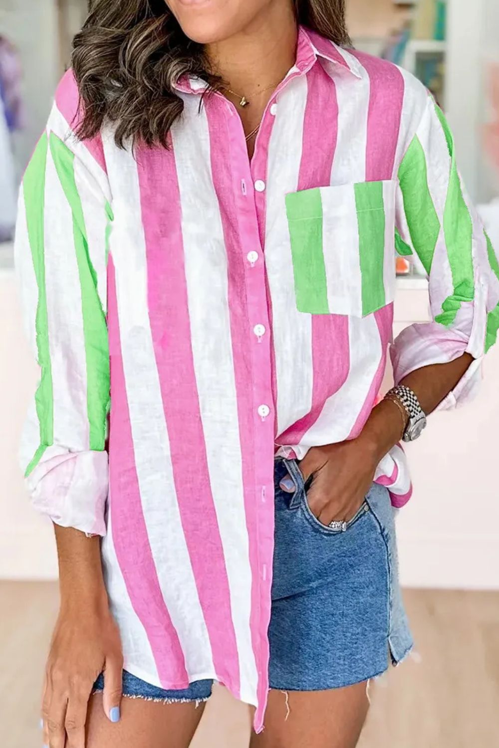 Contrast Stripes Long Sleeve Shirt