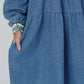 Tied Square Neck Long Sleeve Denim Dress