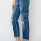 High Rise Cargo Ankle Roll Up Jeans