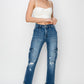 High Rise Cargo Ankle Roll Up Jeans