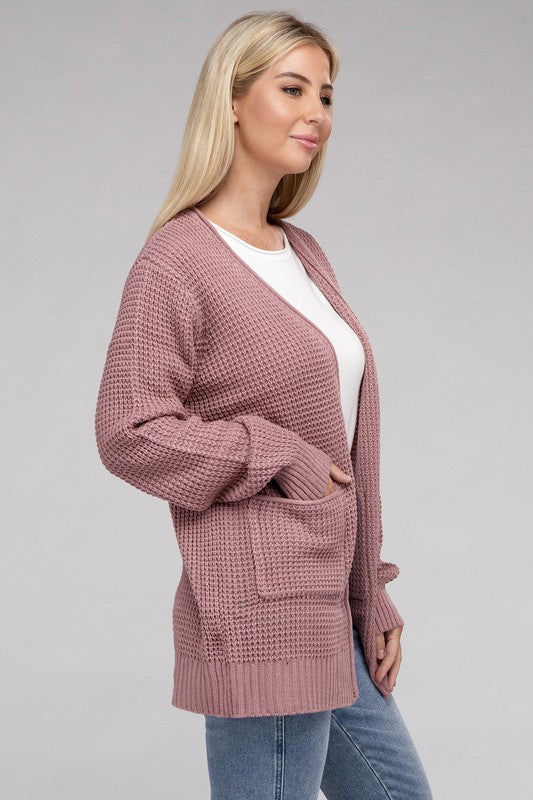 Open Waffle Cardigan Sweater