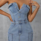 Slit Button Tube Denim Dress